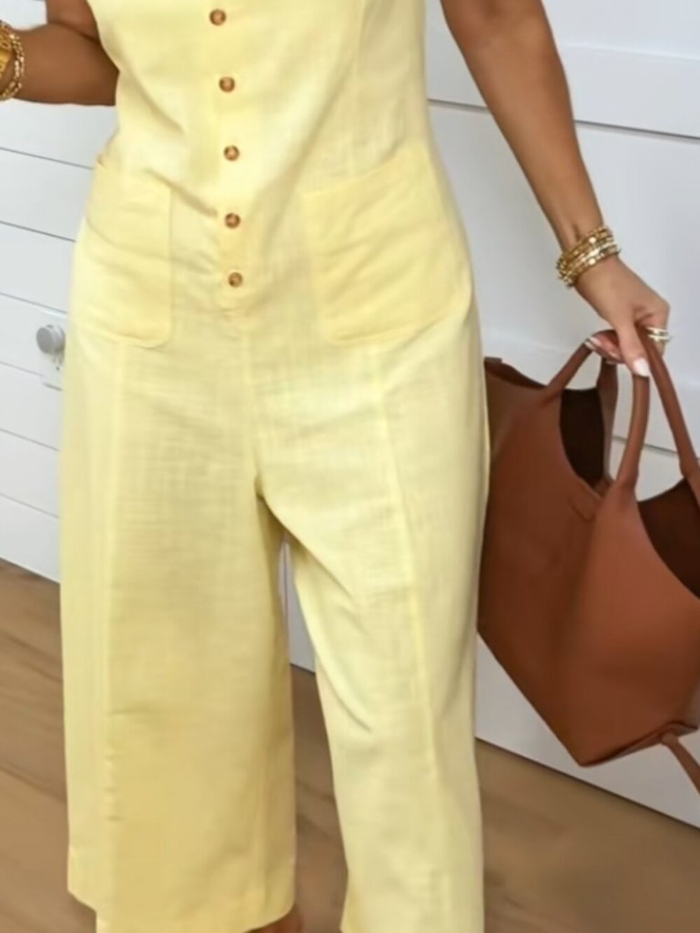 Linen yellow jump suit small